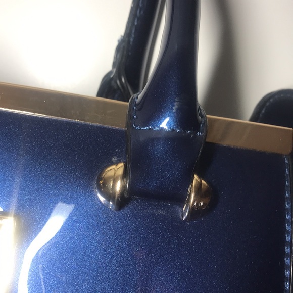 Navy Blue Metallic Handbag - Picture 5 of 16